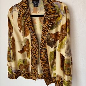 Gucci Women's Animal Print Blouse - Cream and Brown